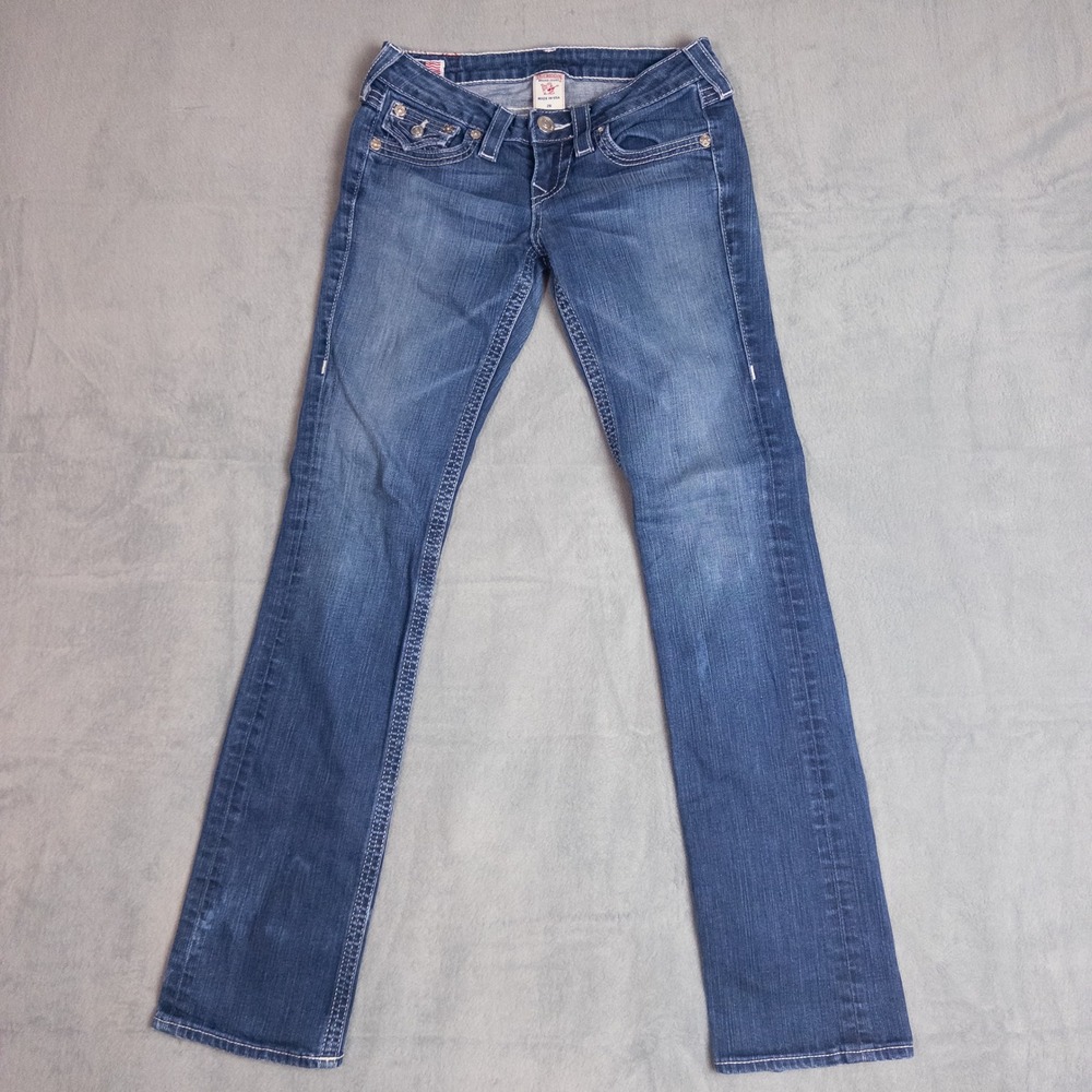 True Religion Billy Straight Jeans Womens 26 Blue Good USA Contrast Stitch